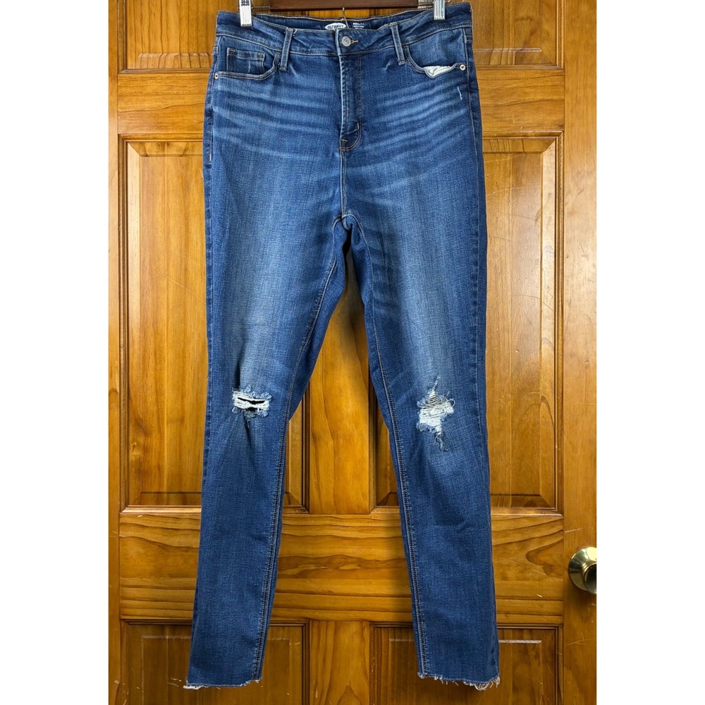 Old Navy Rockstar Super Skinny High Rise Distressed Jeans Blue 12 Tall Raw Hem